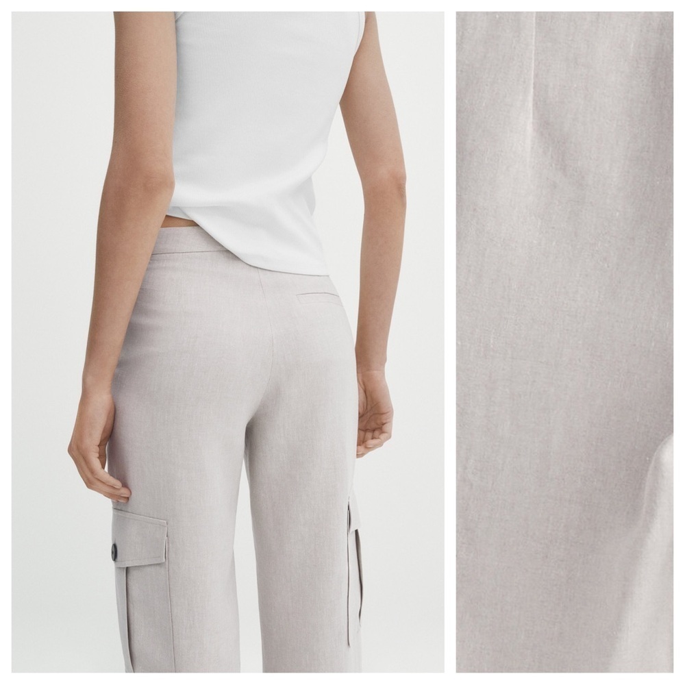NWT. Massimo Dutti Linen Blend Straight Fit Cargo Pants. Size 10. - Picture 2 of 12